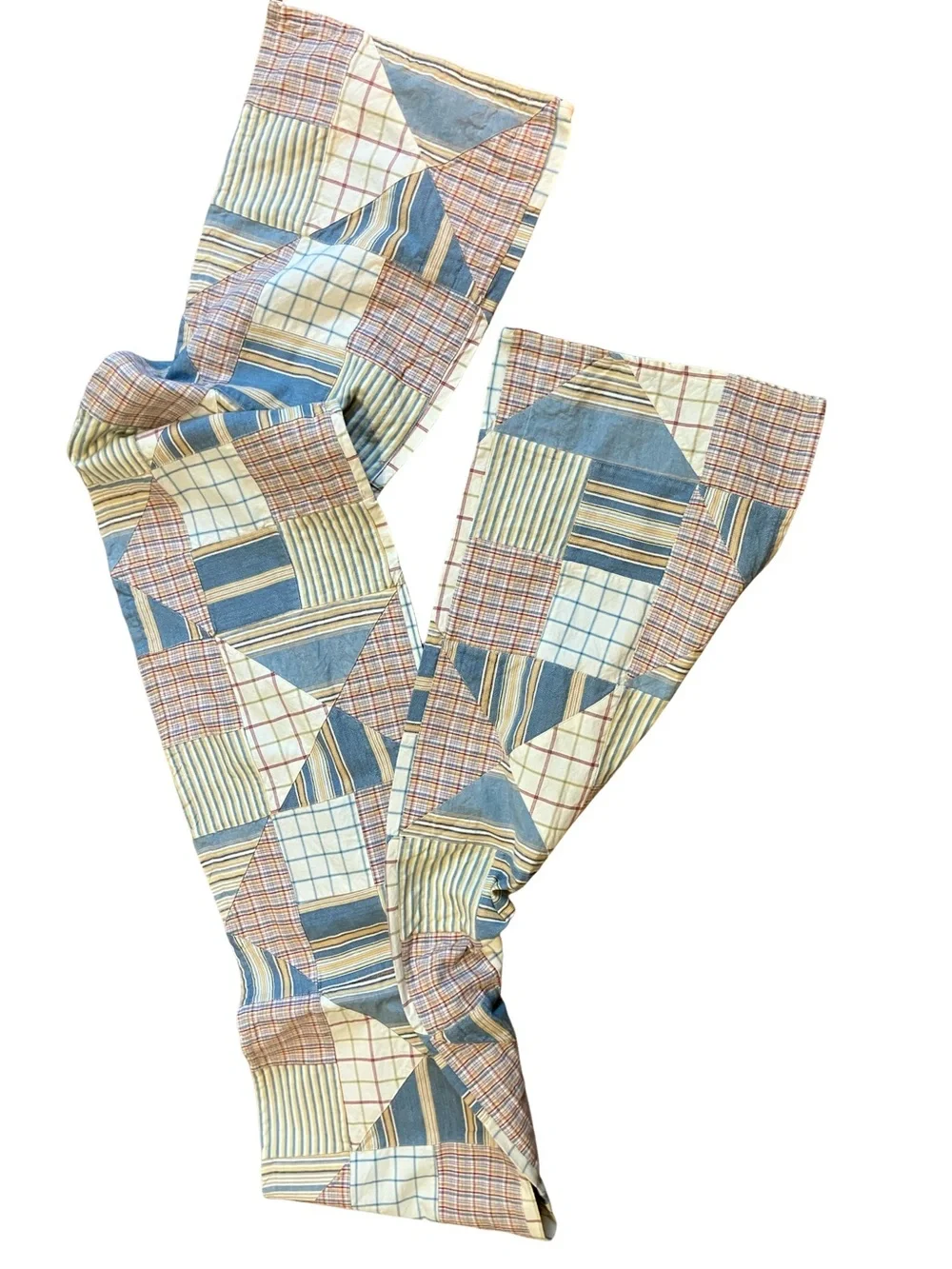 Hand Crafted Blue, Cream, Tan Patchwork table  Runner 108